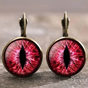 New Pink Dragon Eyes Glass Cabochon Bronze Earrings.